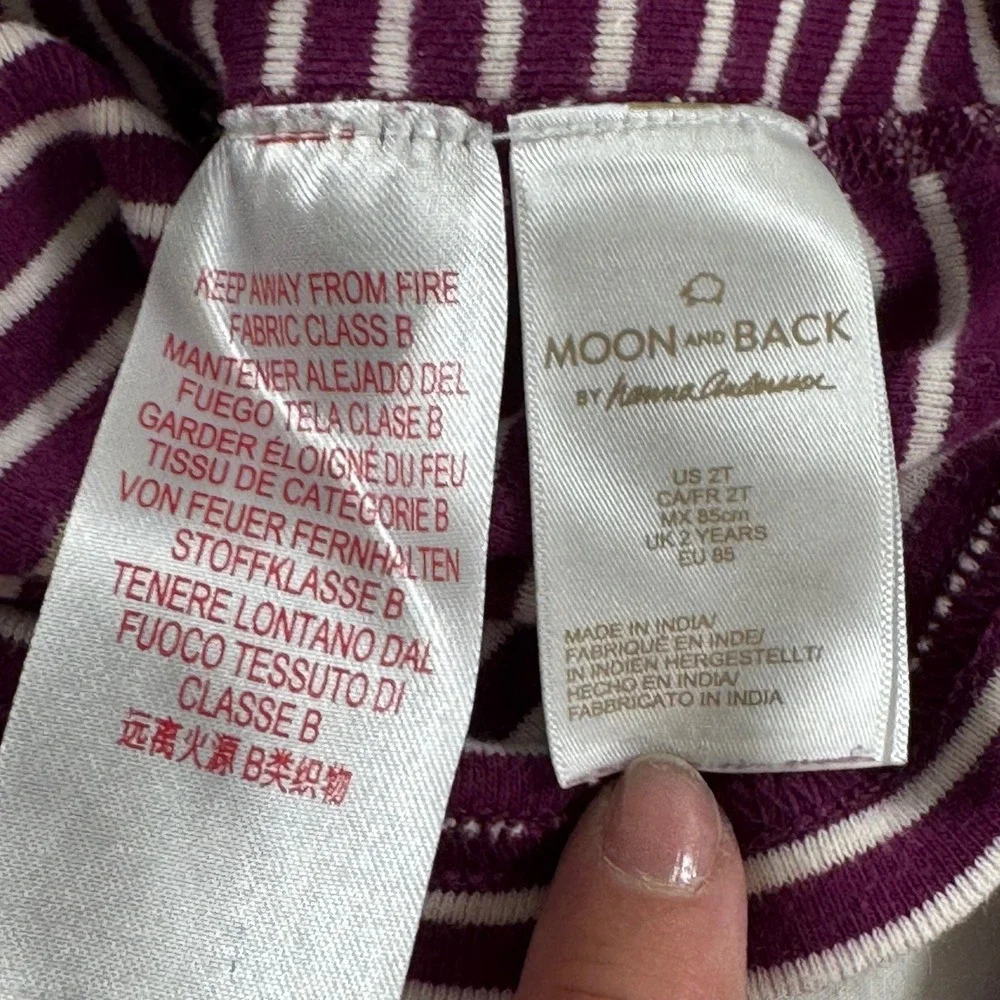 Moon and Back by Hanna Andersson Kid's Size 2T Purple Striped Pajama Set